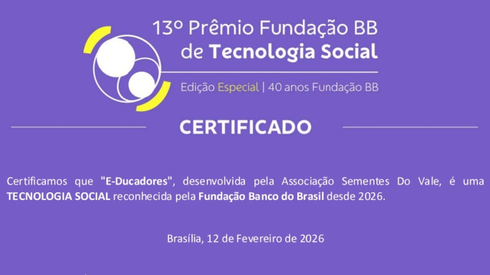 Capa do Prêmio Fundação Banco do Brasil de Tecnologia Social